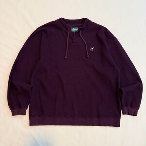 Big Dogs Pullover Mens Large Purple Vintage 90s Waffle Knit Henley Logo